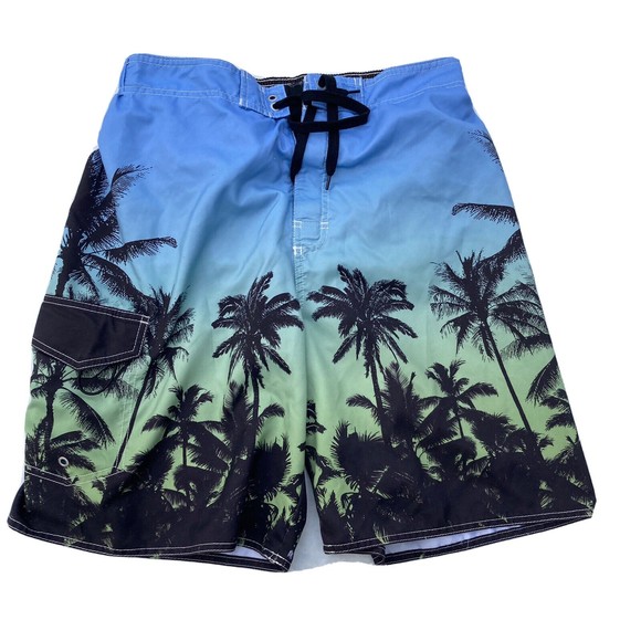 Mens Large Newport Blue Swim Trunks Hand Pockets Mesh Lining Drawstring Hawaiian - Picture 1 of 9